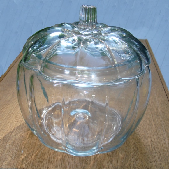 Glass Pumpkin Halloween Decor Cookie Jar with Lid Clear Glass Decoration - Picture 5 of 8